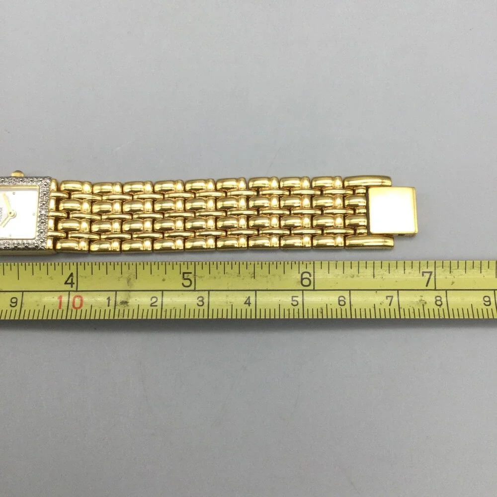 Pulsar Women Watch 17mm White Dial Gold Tone Diamond V810-X056 New Battery 6.75